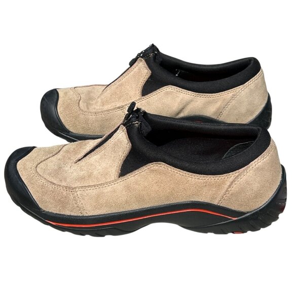 Lands End Womens Suede Zip-Up Casual Walking Shoes Size 7.5 B Beige & Black - Picture 2 of 6